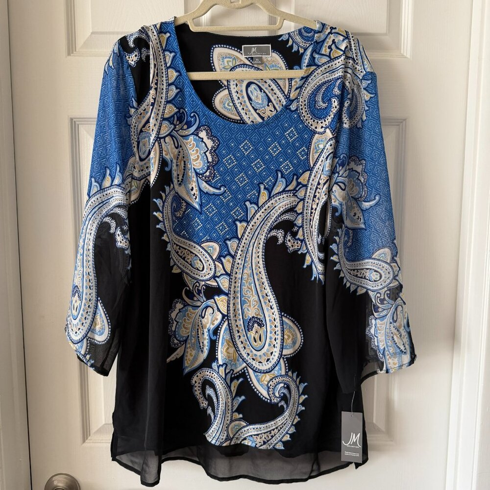 JM Collection “Summer Paisley” Sheer Blouse Size XL